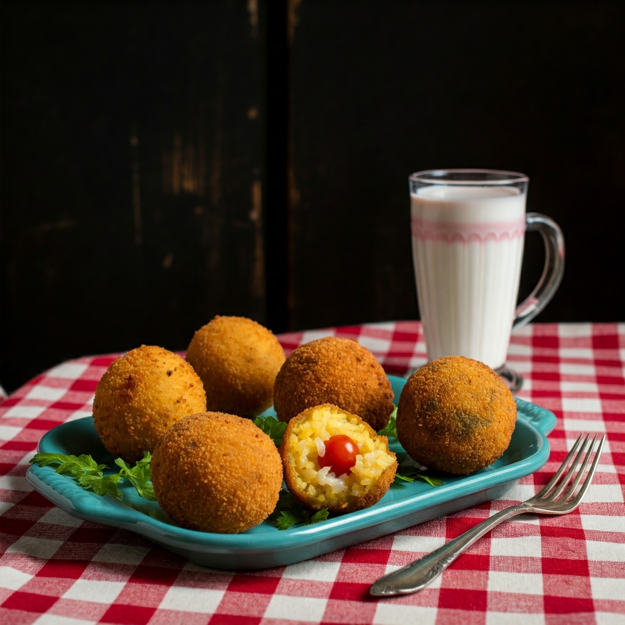 Golden crispy Arancini with traditional filling
