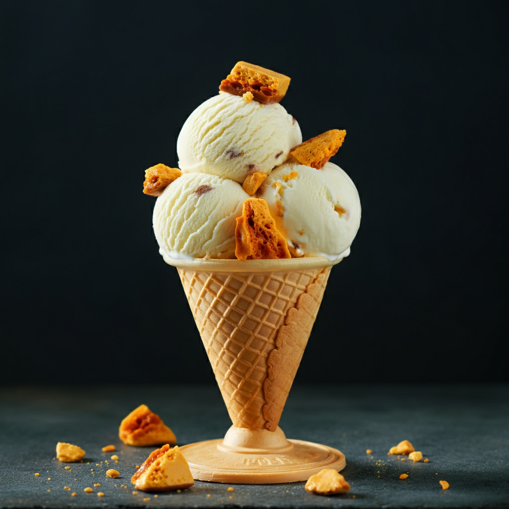 Vanilla ice cream with crunchy honeycomb pieces.